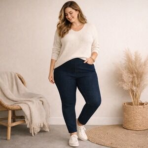 Lands End Starfish Pull On Jeans Womens 26W Dark Wash Indigo Stretch Denim Slim